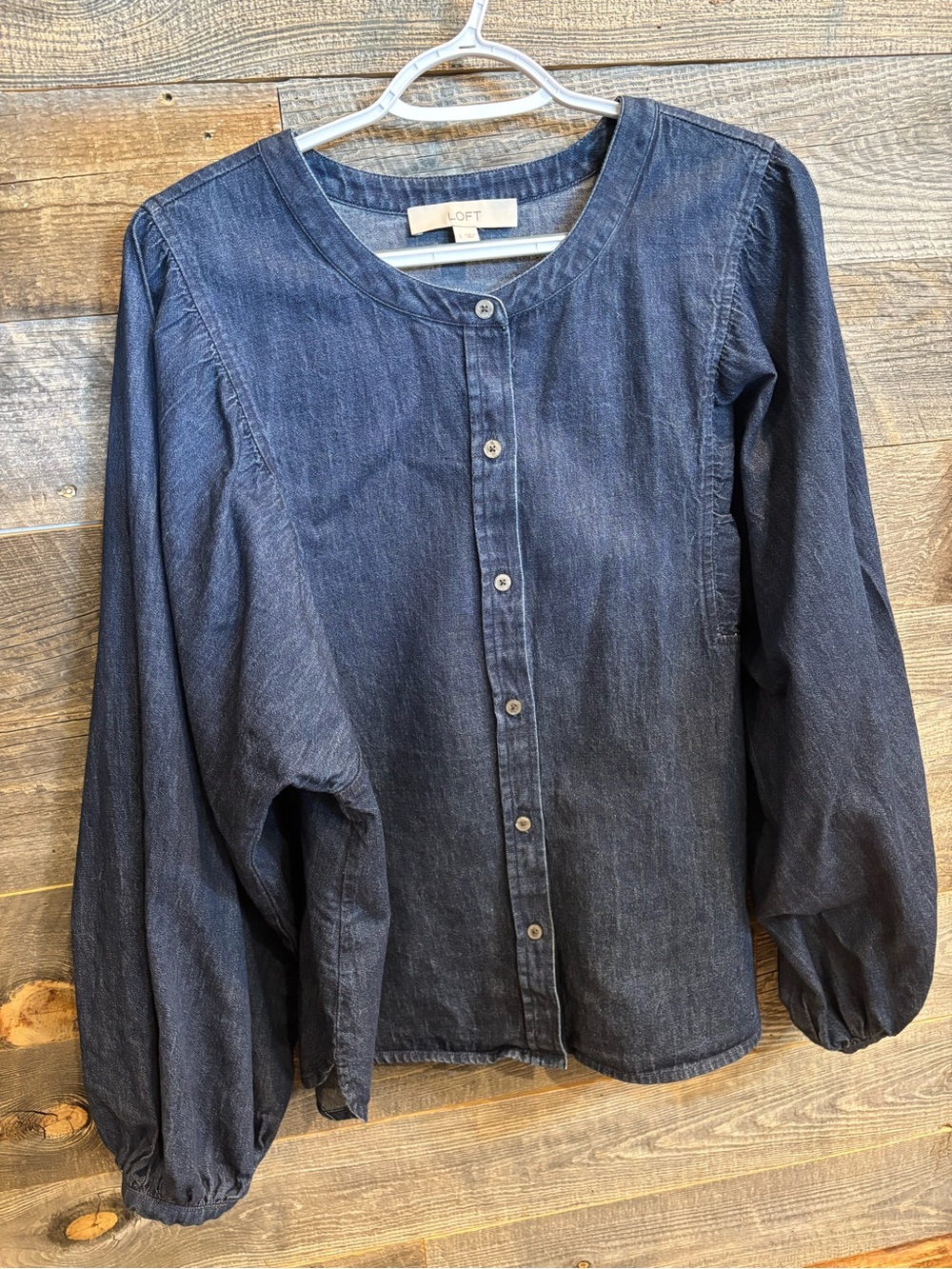 LOFT Indigo Denim Button-Front Blouse